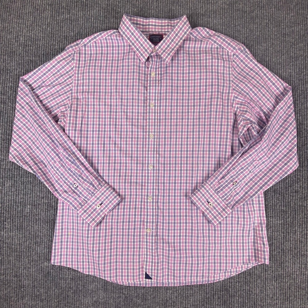 UNTUCKit Button Down Shirt Mens XXL Pink Blue Plaid Wrinkle Free Pio Cesare